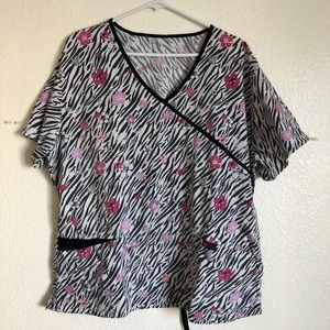 Scrub top - floral zebra pattern